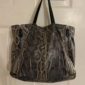 Sam Edelman Metallic Blue Tan Snake Print Tote Bag